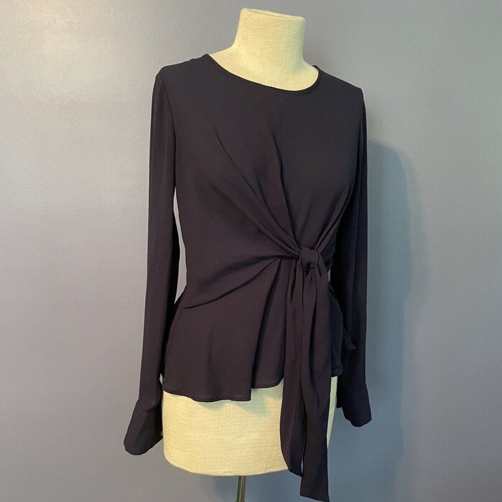 SOLD Forever 21 XS Navy Tie Waist Tailored Blouse